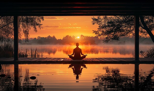 Yoga no cais de Lakeside na Hora de Ouro