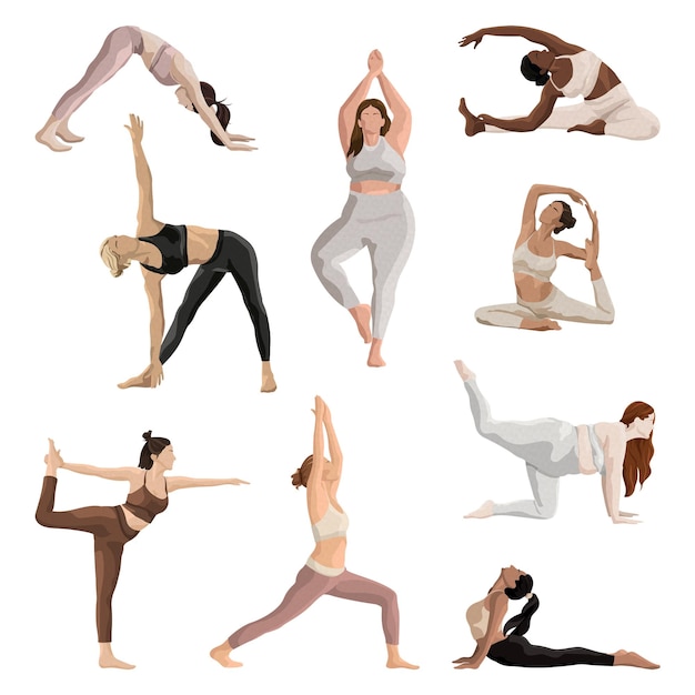 Yoga-Positionen png ästhetische Frau Illustrations-Set