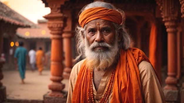 Yogi místico no templo da Índia meditação e ioga