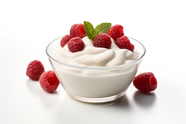 Yogur con bayas aislado en blanco IA generativa
