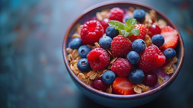 Yogur griego con granola y bayas