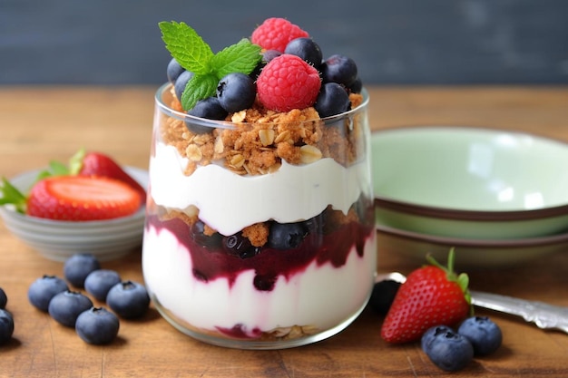 Yogur griego y parfait de bayas con granola