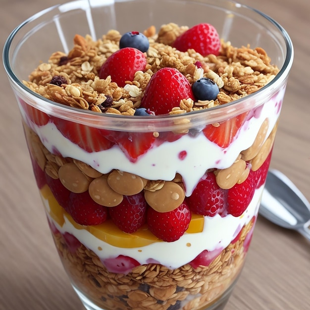 Yogur Parfait con frutas y granola generado por IA