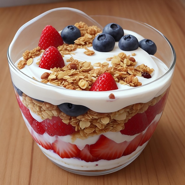 Yogur Parfait con frutas y granola generado por IA