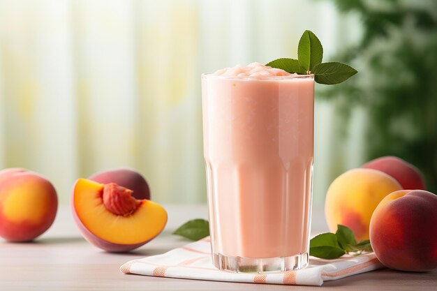 Foto yogur con sabor a melocotón para el desayuno