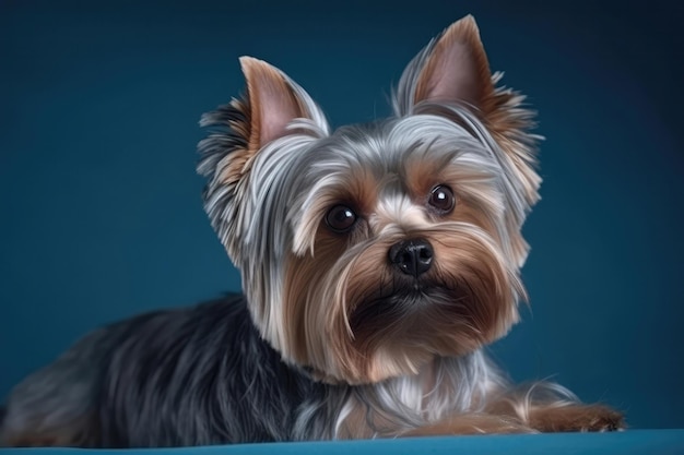 Yorkshire Terrier auf hellblauem Hintergrund Generative KI