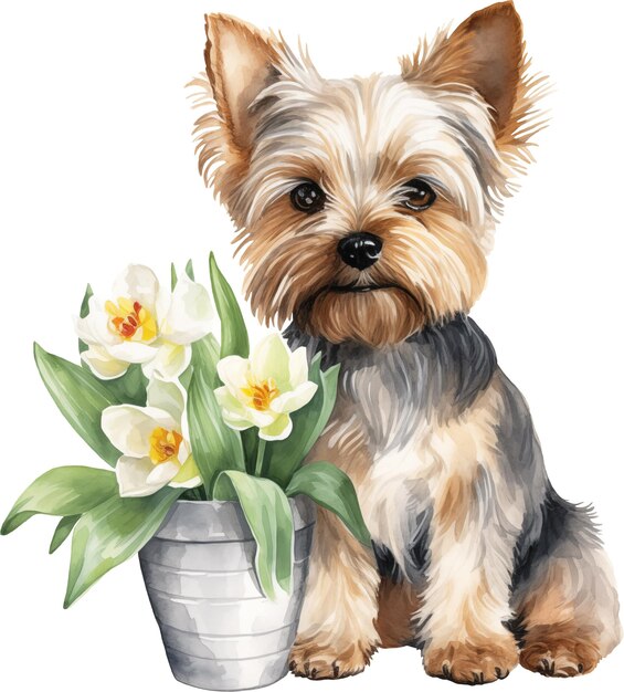 Yorkshire terrier com flores