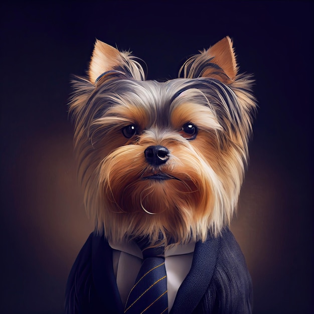 Yorkshire terrier como empresário Generative Ai Art Retrato de cachorro em um terno de negócios com gravata