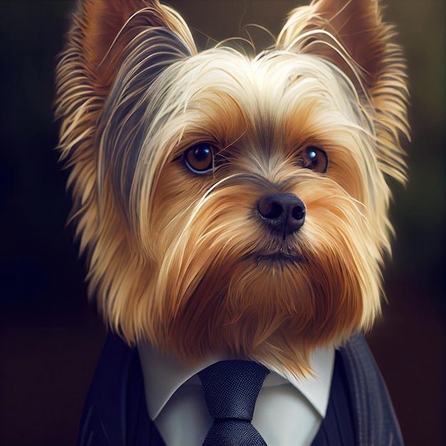 Yorkshire terrier como hombre de negocios Generative Ai Art Retrato de perro en un traje de negocios con corbata