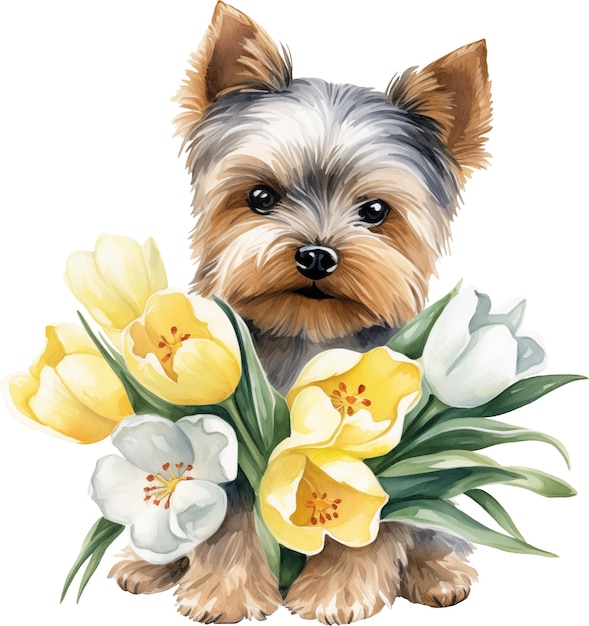 Yorkshire terrier con las flores