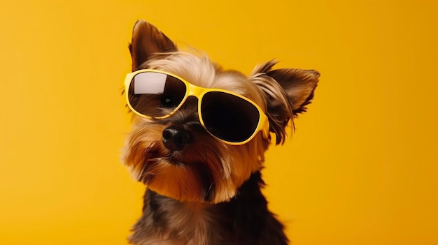 Yorkshire terrier con gafas de sol IA generativa