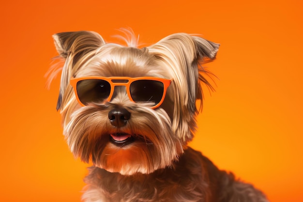 Yorkshire-Terrier-Hundeporträt mit Sonnenbrille, KI-generiert