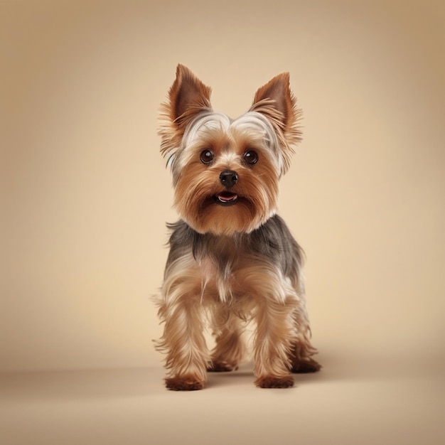 Yorkshire Terrier im Fotostudio in voller Länge, Foto von KI erstellt