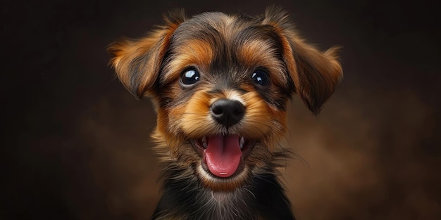 Yorkshire Terrier Welpenrasse glücklich mit Aufregung Cartoon-Realismus Cartoon-Tier-Hundporträt