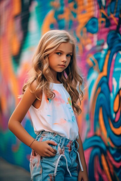 Foto young girl barbiecore graffiti banner arte expressiva e estilo vibrante