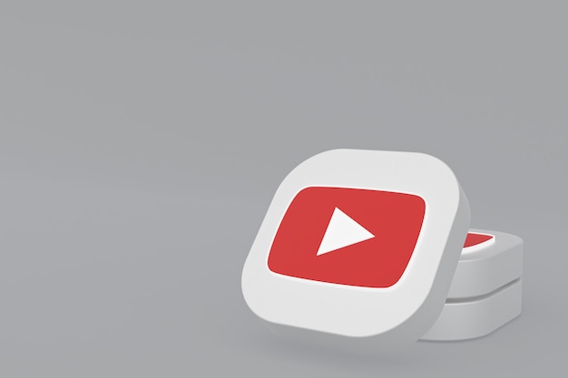 Youtube-Anwendungslogo 3D-Rendering auf grauem Hintergrund