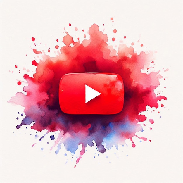 Foto youtube-logo mit aquarell-splash auf weißem hintergrund