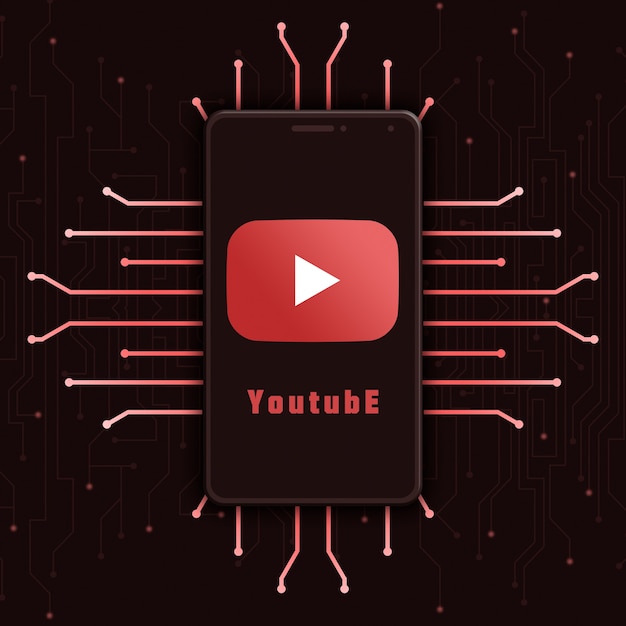 Youtube-Logo-Symbol auf Telefonbildschirm auf Technologiehintergrund 3d