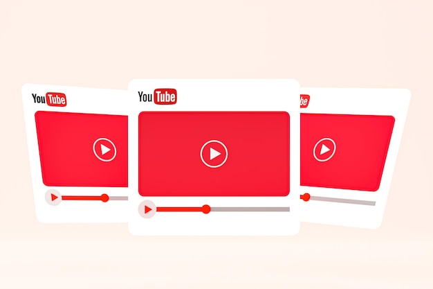 Youtube-Logo und Videoplayer 3D-Design oder Video Media Player-Schnittstelle