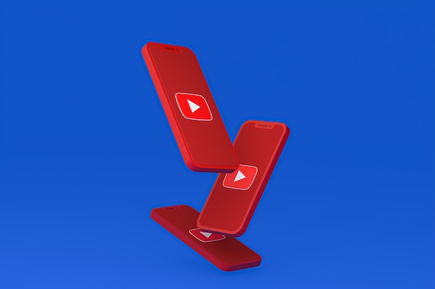 Youtube-Symbol auf dem Bildschirm Handys 3D-Rendering