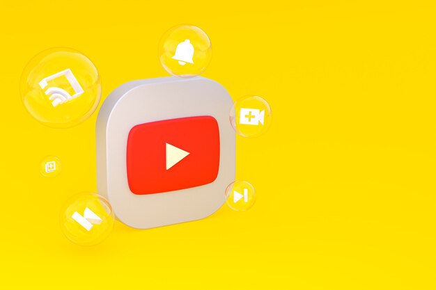 Youtube-Symbol auf dem Bildschirm Smartphone oder Handy 3D-Render auf gelbem Hintergrund
