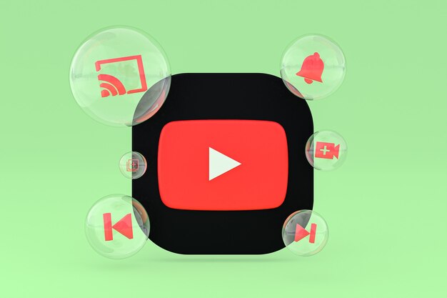 Youtube-Symbol auf dem Bildschirm Smartphone oder Handy 3D-Render auf grünem Hintergrund