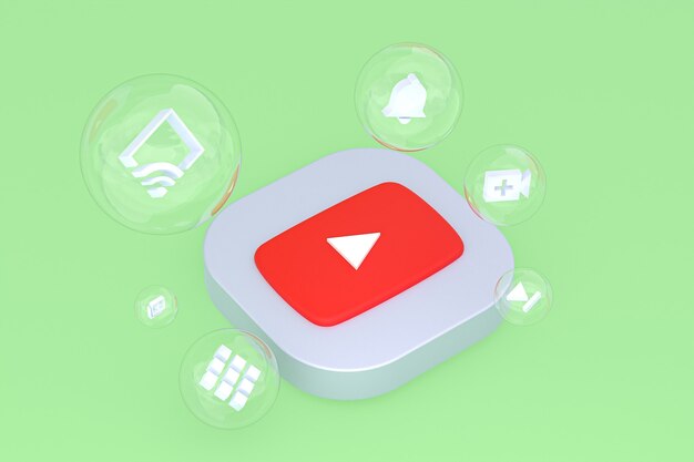 Youtube-Symbol auf dem Bildschirm Smartphone oder Handy 3D-Render auf grünem Hintergrund