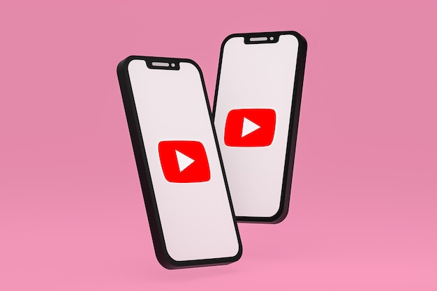 Youtube-Symbol auf dem Bildschirm Smartphone oder Handy 3D-Rendering