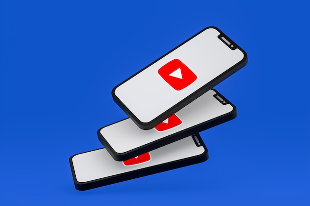 Youtube-Symbol auf dem Bildschirm Smartphone oder Handy 3D-Rendering