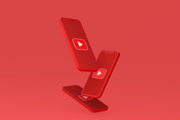 Youtube-Symbol auf dem Bildschirm Smartphone oder Handy 3D-Rendering