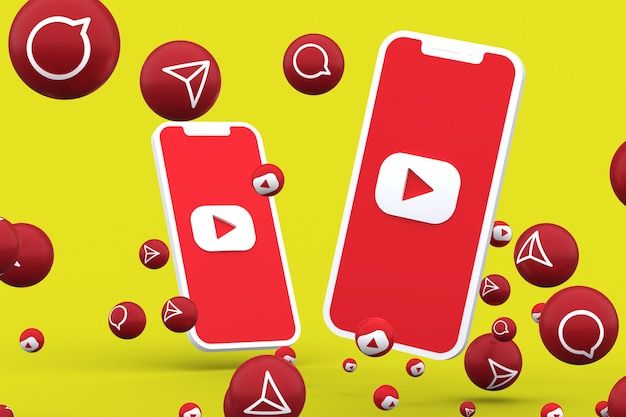 Youtube-Symbol auf dem Bildschirm Smartphone oder Handy und Youtube-Reaktionen rufen mit isoliertem Hintergrund