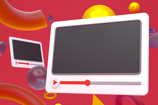 Youtube Video Player 3D-Design oder Video Media Player-Schnittstelle auf abstrakte Geometrie