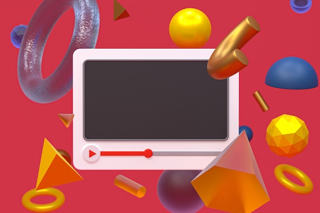 Youtube Video Player 3D-Design oder Video Media Player-Schnittstelle auf abstrakte Geometrie