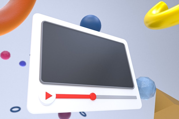 Youtube-Videoplayer 3D-Design oder Video-Media-Player-Schnittstelle auf abstraktem Geometriehintergrund