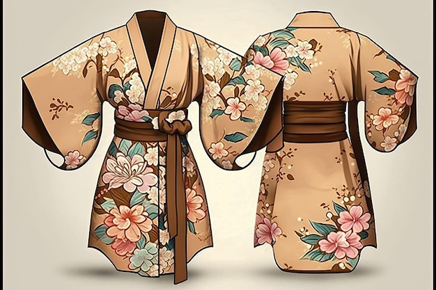 Foto yukata tradicional con estampado floral ia generativa