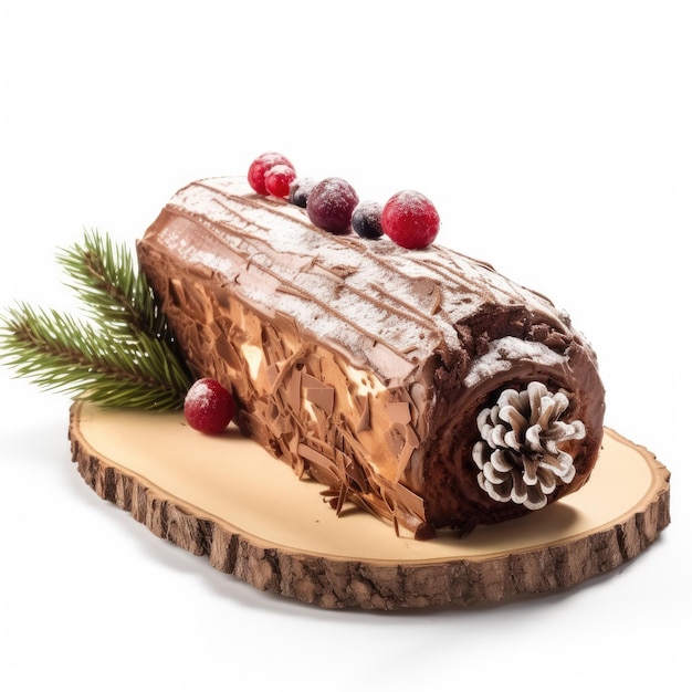 Yule Log Bche de Nol isolado em branco Generative AI