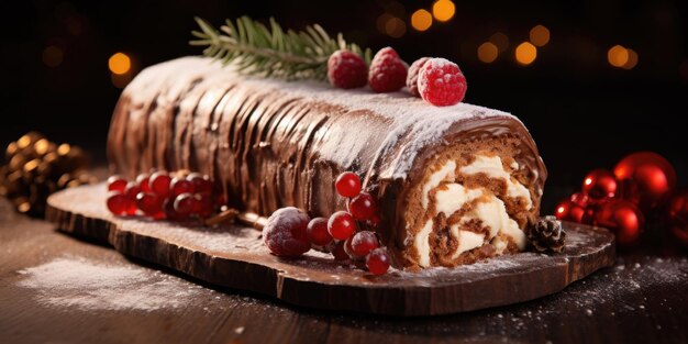 Yule Log oder Buche de Noel traditionelles französisches Weihnachtsdessert