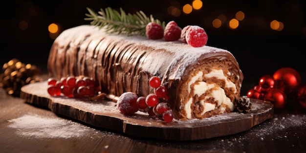 Yule log ou Buche de Noel tradicional sobremesa francesa de Natal