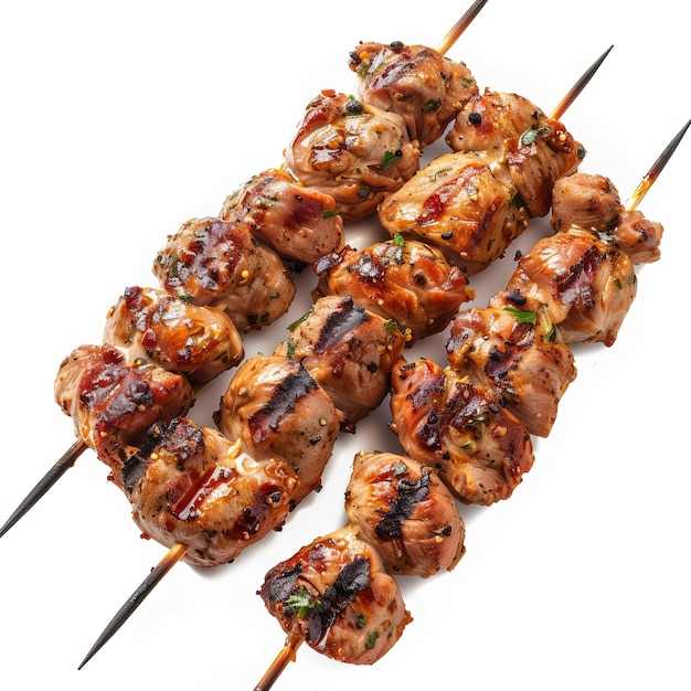 Yummy Dinde Turkey Skewers aislados sobre un fondo blanco