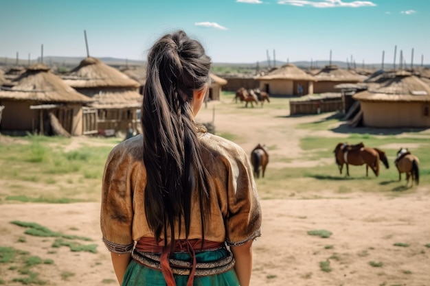 Yurta de mujer antigua de Mongolia Generate Ai