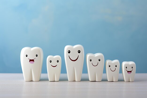 Zähne glückliche Familie isoliert Lächelnder Zahn mit Gesichtern Hochwertiges Foto