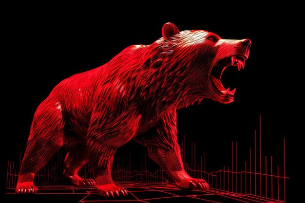 Zahl des brüllenden Bären auf dem Chart Hintergrund Aktienmarkt Kryptowährung Finanzinvestitionen