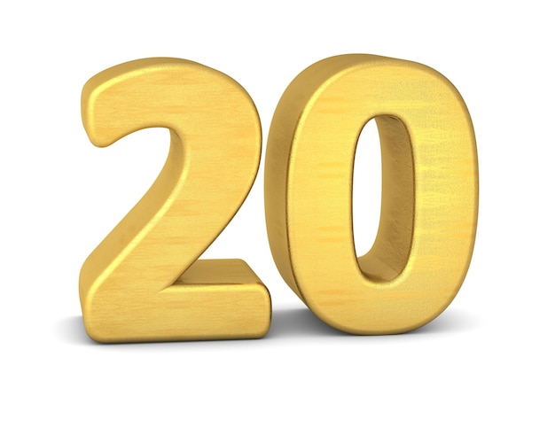 Zahl Ziffer 20 gold vertikal