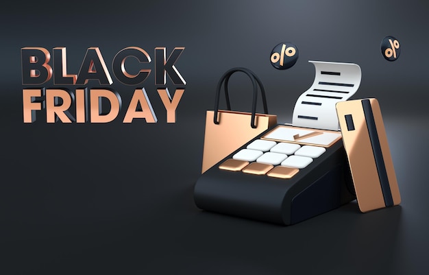 Zahlung mit Kreditkarte in Black Friday 3D-Illustration