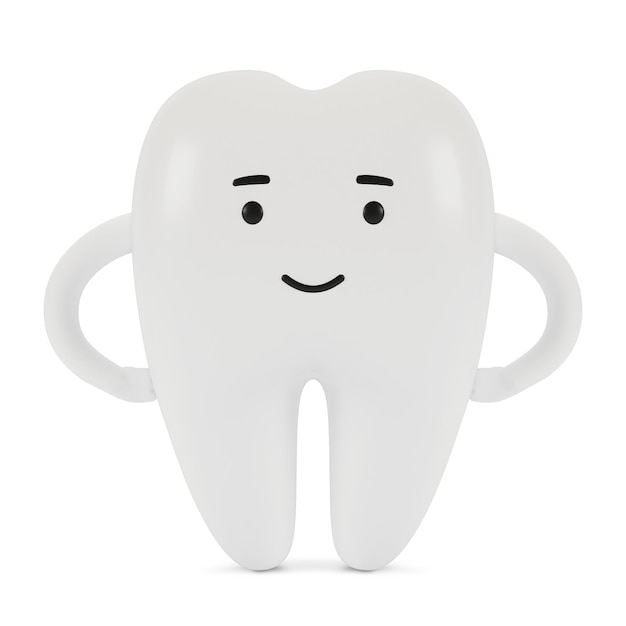 Zahn-Cartoon-Figur. Das Konzept der zahnärztlichen Untersuchung von Zähnen, Zahngesundheit und Hygiene. 3D-Darstellung.