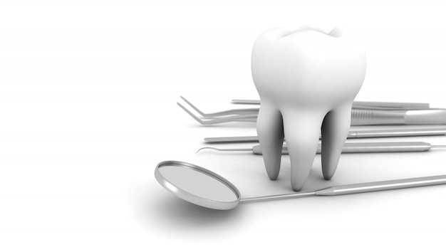 Zahn mit Zahnarztausrüstung