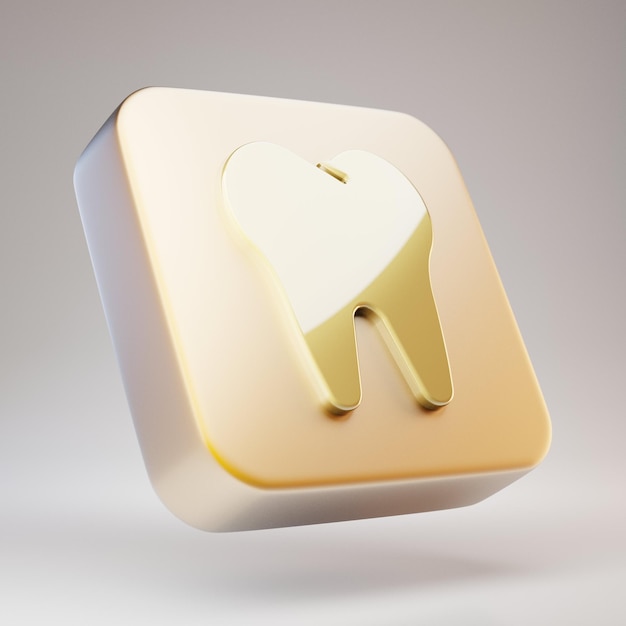 Zahn-Symbol. Goldenes Zahnsymbol auf mattgoldener Platte. 3D-gerendertes Social Media-Symbol.