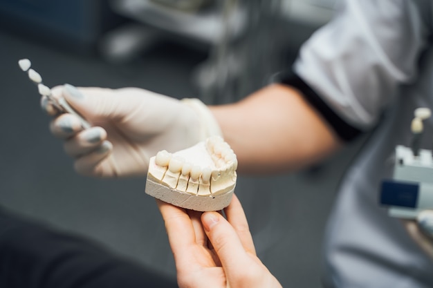 Zahnärztliche Instrumente und zahnärztliches Kiefermodell