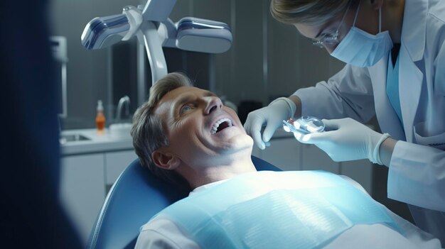 Zahnarzt klärt Patienten über Mundgesundheit auf