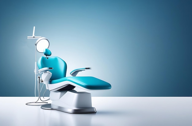 Zahnarztstuhl auf blauem Hintergrund, Kopierraum zum Internationalen Tag der Zahnärzte
